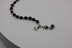 Black Onyx Beaded Gemstone Bracelet with Dangle Charm Sterling Silver