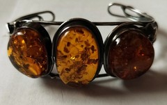 Sterling Silver Cuff Bracelet With Baltic Amber Stones.