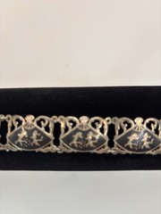 Vintage Sterling Silver Thai Siam Niello Dancer Fan Panel Link Bracelet Design