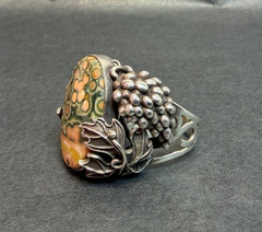 1970 Art Sterling Silver Ring Orbicular Ocean Jasper Grapevine Adjustable 8-10