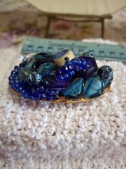 Vintage Large 3″ Blue Multistone And Bead Strung Brooch Unsigned Haskell/Hager?