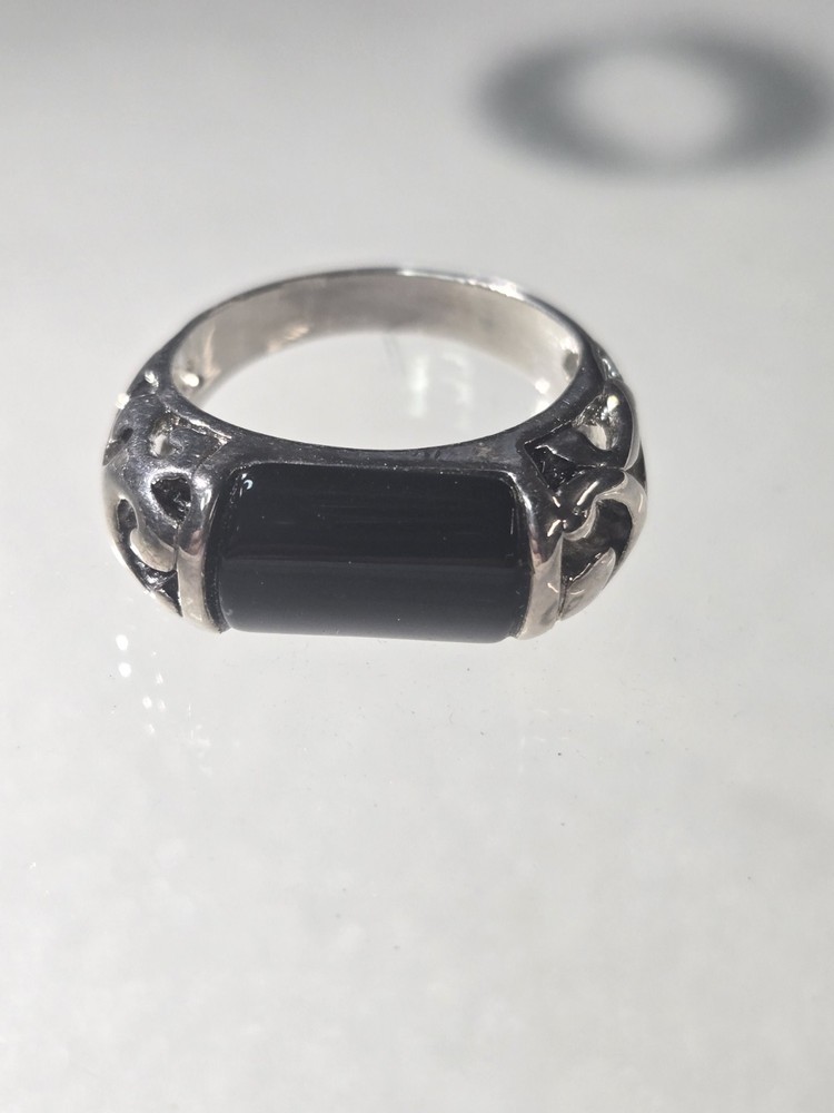 Vintage Black Onyx Ring Palladium Size 6.5