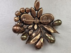 RARE Vtg REGENCY Moss, Topaz & Olivine Flower Designer Brooch & Earring Set!