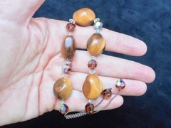 Vintage TIGER EYE Natural Stone w/Lovely Faceted Bead Bracelet