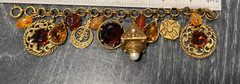 Vintage FLORENZA Fleur de Lis Amber Glass Charm/ Fob Etruscan Bracelet