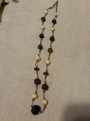 Beaded Brass Bar Link Station Chain Necklace Gold Cream Brown Black 34in