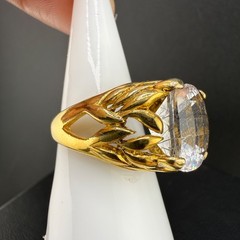 Vintage Rutilated Quartz Sterling Silver Gold Tone Cocktail Ring Size Chunky 7.5