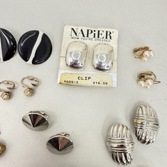 Vintage Earring Lot 14 Pairs Clip On Napier Silver Tone Red Enamel Faux Pearl