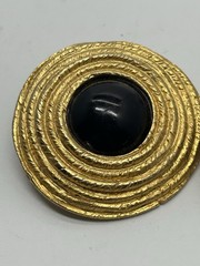 Vtg Les Bernard Runway Gold Plt RARE Black Cabochon Glass Rope Disc Earrings XL