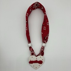 Vtg Necklace Red Bandana Scarf Heart Wood Pendant Western Cowgirl