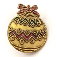 Vintage Christmas Ornament Pin Brooch Gold Red Green Festive Holiday Charm