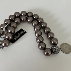 NWT Birch Hill Glass Faux Pearl Chunky Gray Beaded Statement Necklace