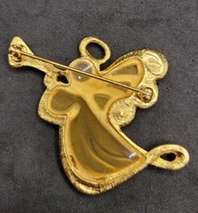 Lauren Conrad Angel Blowing Horn Brooch Pin Goldtone Glass Crystal Stones Signed