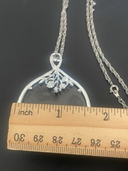 Vintage Silver Tone Magnifying Glass Necklace on 30 Inch Chain Crystal Accents