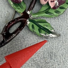 Vintage Pot Metal Brooch Pink Silver Tone Enamel Flower