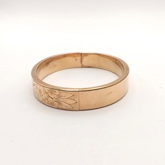 Art Deco Gold Filled Floral Carved Bangle Bracelet Hinged 7in 25gr H&H