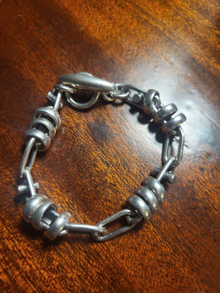 Vintage 925 Modernist Unisex Wrapped Link Bracelet Toggle Close 42g Apx 7.75”