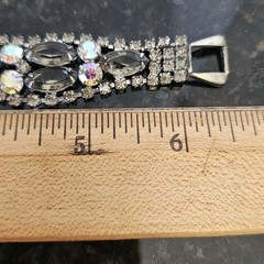 Vintage Bracelet Brooch Earring Set Smoky Gray AB Rhinestone Silver Tone