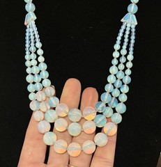 VTG CZECH Art Deco Graduated OPALINE GLASS Triple Strand Festoon Swag NECKLACE