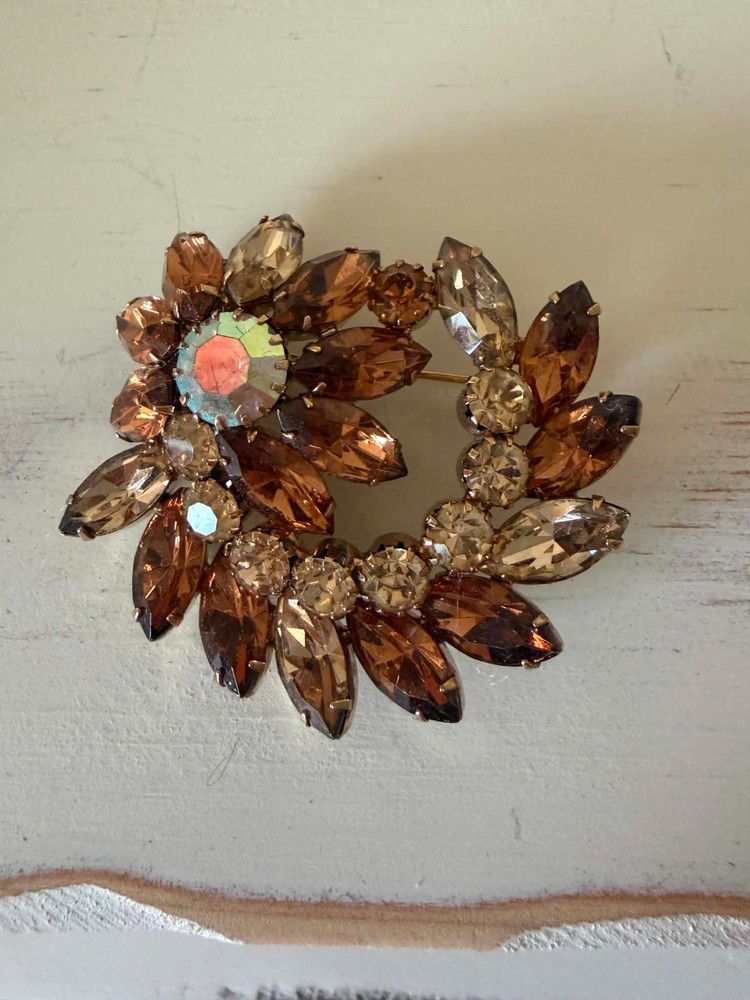 Vintage Juliana Style Shooting Star Amber Navette Stones & Iridescent Rhinestone