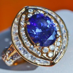 Gold over 925 silver sz 5 ring 4.89ct lab created tanzanite cubic zirconia 5.9g