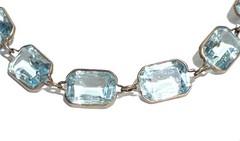 VTG CZECH Blue Bezel Set Rectangle Faceted Crystal GF Brass RIVIÈRE NECKLACE