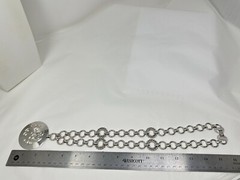Vintage MONET Silvertone Large Round Pendant Chain Link 28″ Necklace