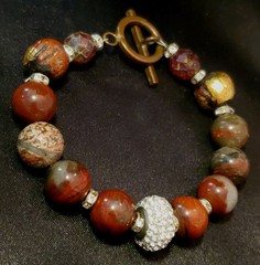 ESTATE Vintage Bracelet, Varied Jasper Beads, Pave’ Spacers, Copper & Gold Leaf
