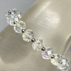 Vintage Aurora Borealis Crystal Glass Beaded Bracelet Stretch Faceted 6″