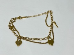 Gold Stainless Steel Key and Black Enamel Heart Charm Chain 7.5-9.5″ Bracelet