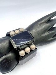 Vintage Chunky Black Stone Gemstone Silver Bead Wide Bracelet RO-DO NOS Saks