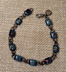 Unusual Sterling Bracelet With Glass Flower Inserts 925 Mexico Maker MWS