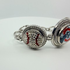 Silver Tone Red White Rhinestone Collegiate Fan Bracelet Ohio Sports Team Boho