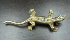 Stylish Vintage German Theodor Klotz 835 Coin Silver & Rhinestone Lizard Brooch