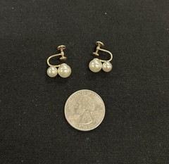 Vintage JMS 1/20 12K GF Double Pearl Stud Earrings With Screw Backs