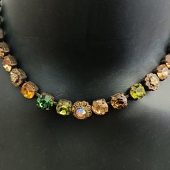 Vintage Crystal Necklace Autumn Brown Green Brass Statement Romantic Statement