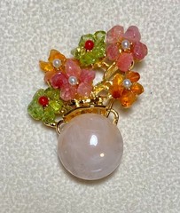 AUTHENTIC SWOBODA FLOWER VASE BROOCH ~ ROSE QUARTZ, MULTI-STONE ~GORGEOUS!