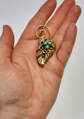 Barclay Brooch Pin Pendant 12kt 1/20 Gold Filled Faux Turquoise Enamel Leaf