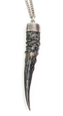 Victorian Antique Dik Dik Horn Necklace Pendant Sterling Silver Bezel And Chain