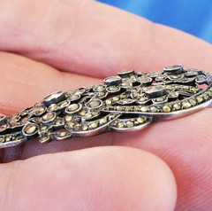 Vintage ORIGINAL Deco STERLING SILVER Diamond Cut Marcasite Brooch Clip BROACH