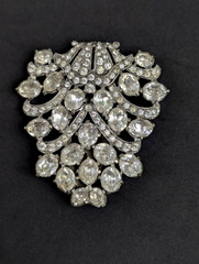 Very Large 1930s EISENBERG Original 3″ Crystal Rhinestone Fur Clip Brooch Signed