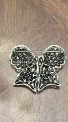 Vintage Weiss Bronze Rhinestone Ribbon Bow Brooch Gold Tone Signed Nice!