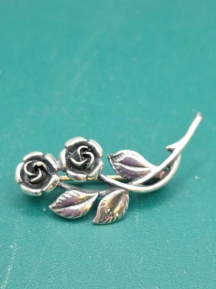 925 TEKA Theodore Klotz Double Rose Brooch Pin.