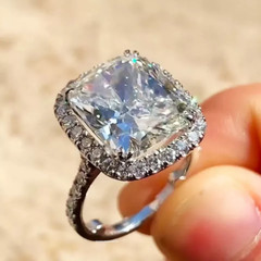 5 CT Cushion Cut Moissanite Halo Wedding Engagement Ring 14K White Gold Plated