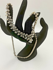 Vintage Unsigned Clear Rhinestone Statement Necklace Baguette & Round Crystal
