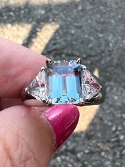 VINTAGE 14K WHITE GOLD AQUAMARINE RING ENGAGEMENT ANNIVERSARY HEAVY CHUNKY
