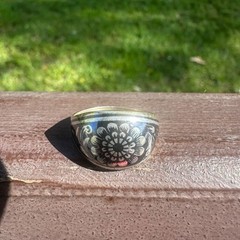 Vintage Soviet USSR 875 Silver Kubachi Niello Gilt Ring Hand Carved Ornate Band