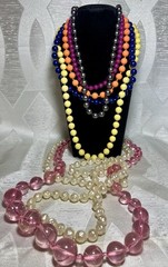 Lot Of 7 Vintage Beaded Necklaces Colorful Retro Lucite & More Statement Jewlery