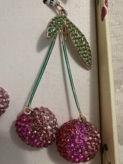PIPER K PINK RHINESTONE CHERRY PIERCED EARRINGS-COSTUME JEWELRY