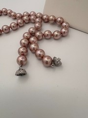 M & N 925 Sterling Silver Lavender Pearl Necklace Set 19” + 24″ Knotted Strand